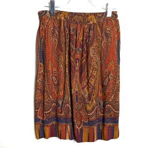 Vintage 80's Liz Claiborne Midi Skirt Paisley Pattern Pockets Rayon 30" Waist